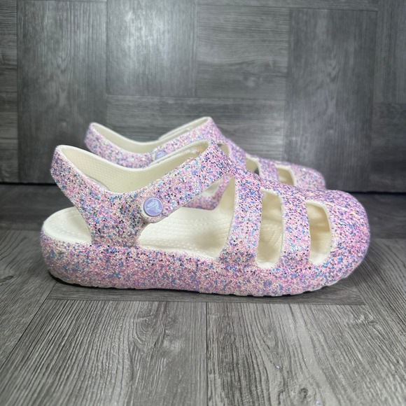 CROCS Other - Crocs Fisherman Sandals Kids J3 Pink Glitter Sparkle Casual Summer NEW